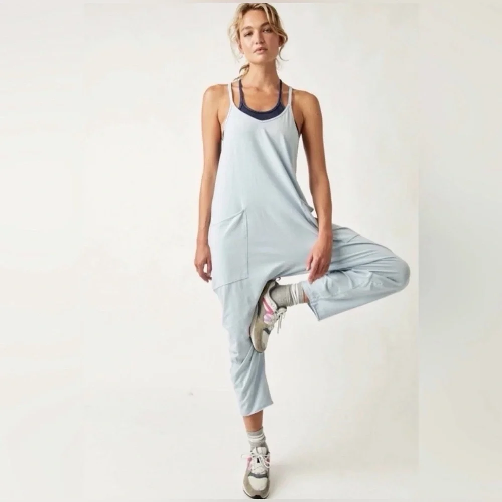 Free People FP Movement Hot Shot Jumpsuit Pants Romper Mediterranean Blue XS NWT - Picture 4 of 16